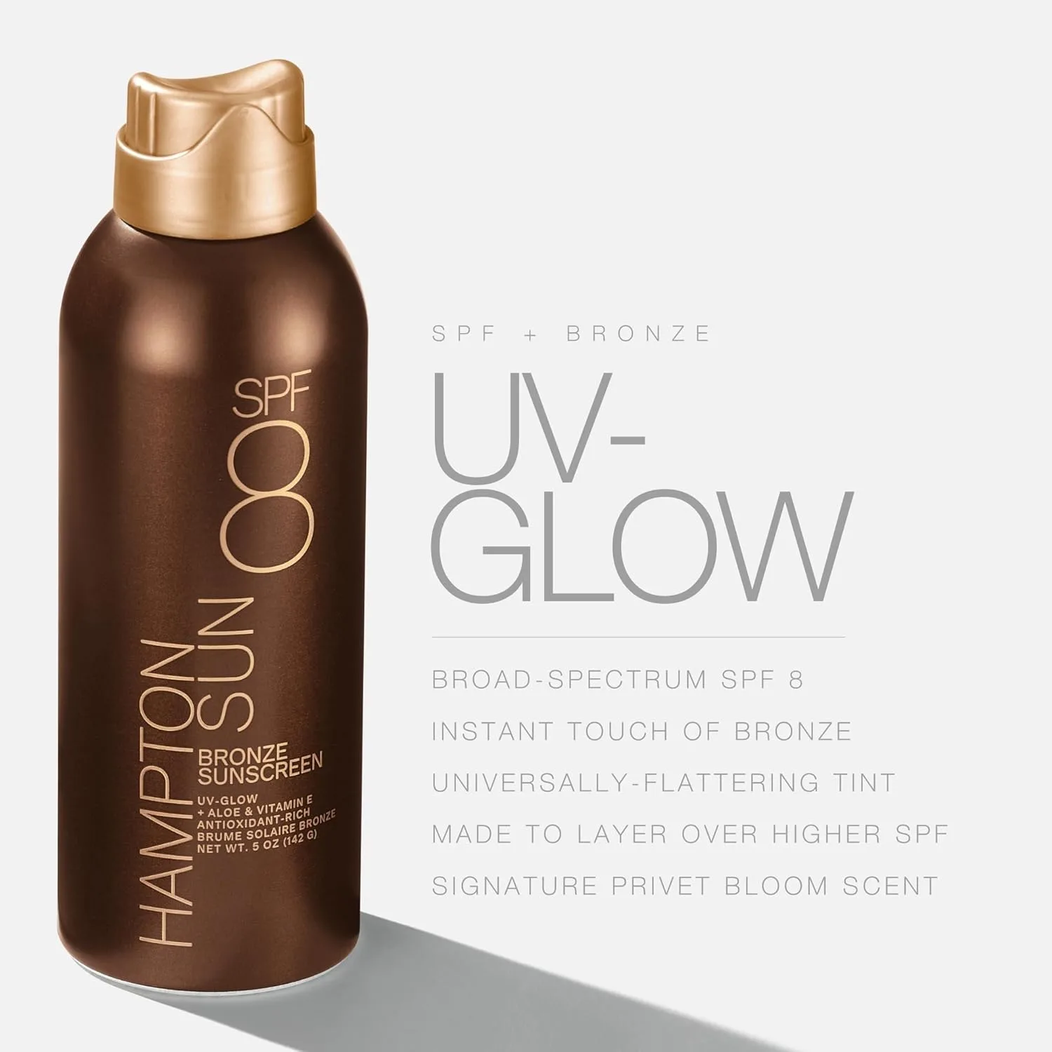 Hampton Sun SPF 8 Bronze Continuous Mist солнцезащитный спрей для загара, придает теплый бронзовый оттенок, с витамином E и алоэ вера, без масла, Bronze — фото 3