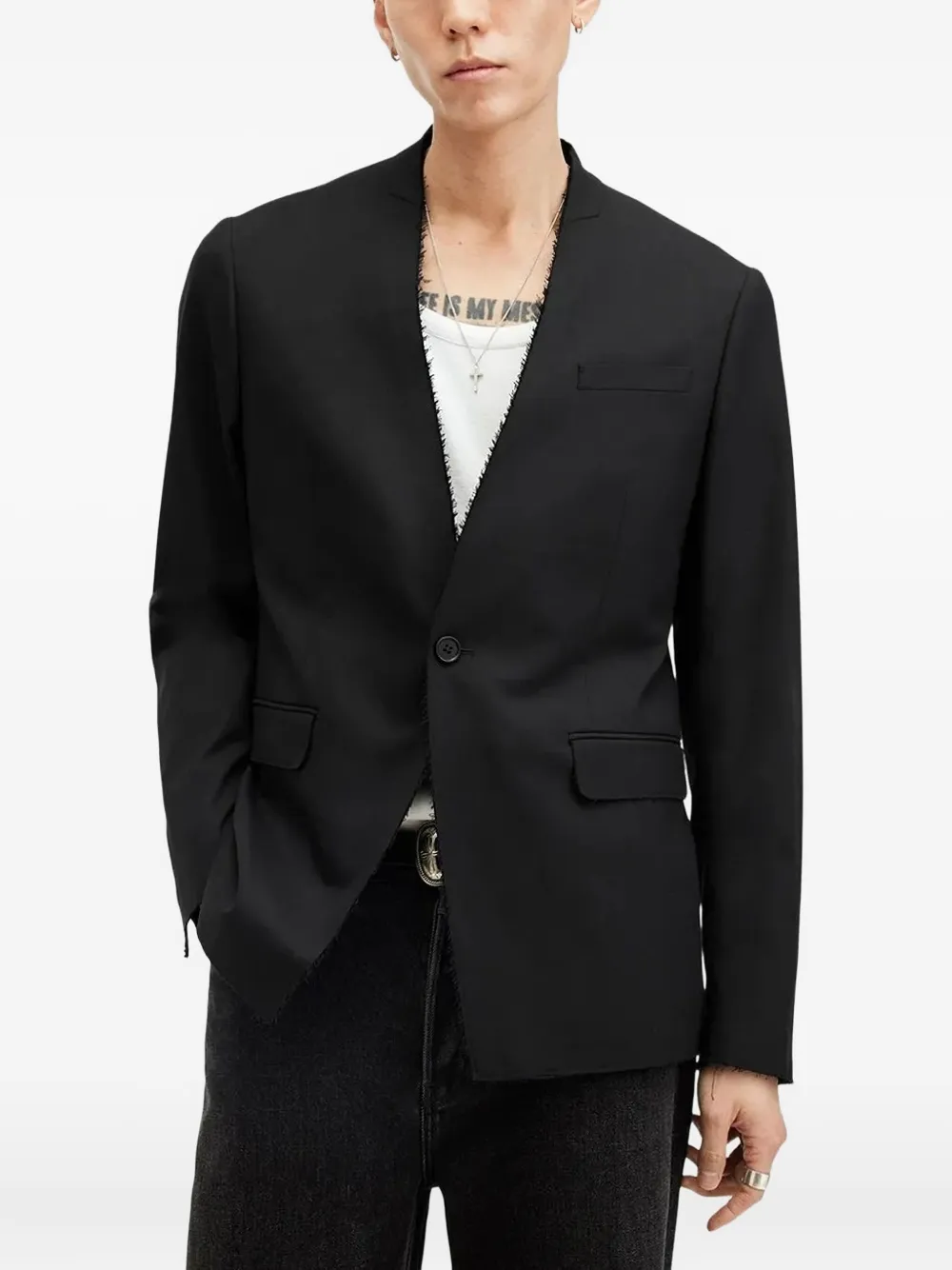 

Однобортный пиджак с бахромой AllSaints, черный