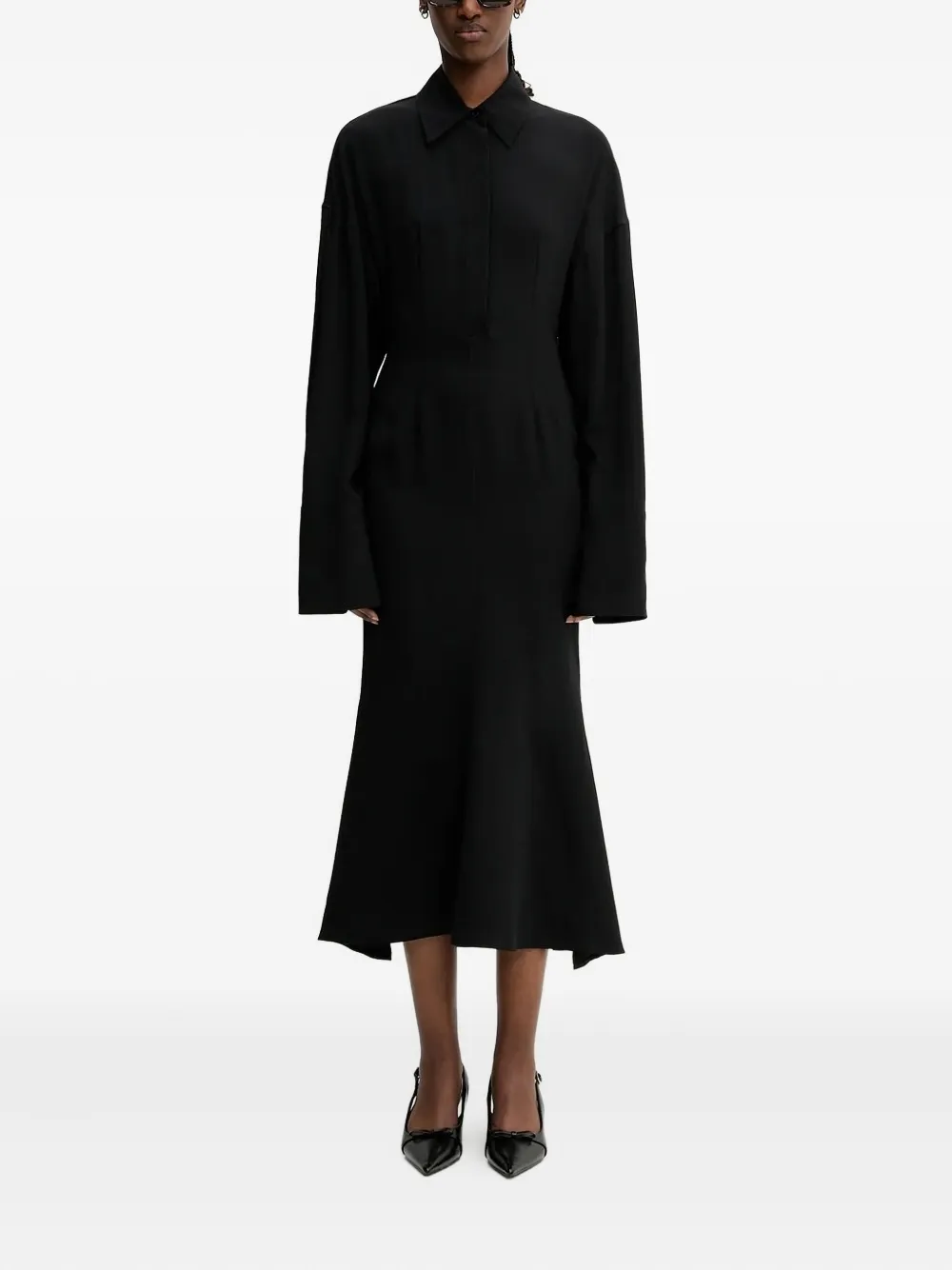 

Платье миди с расклешенным воротником SPORTMAX, черный