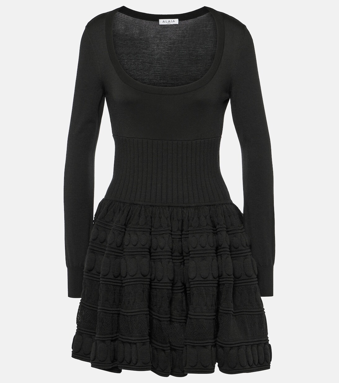 

Кринолиновое мини-платье из смесовой шерсти Alaïa, черный