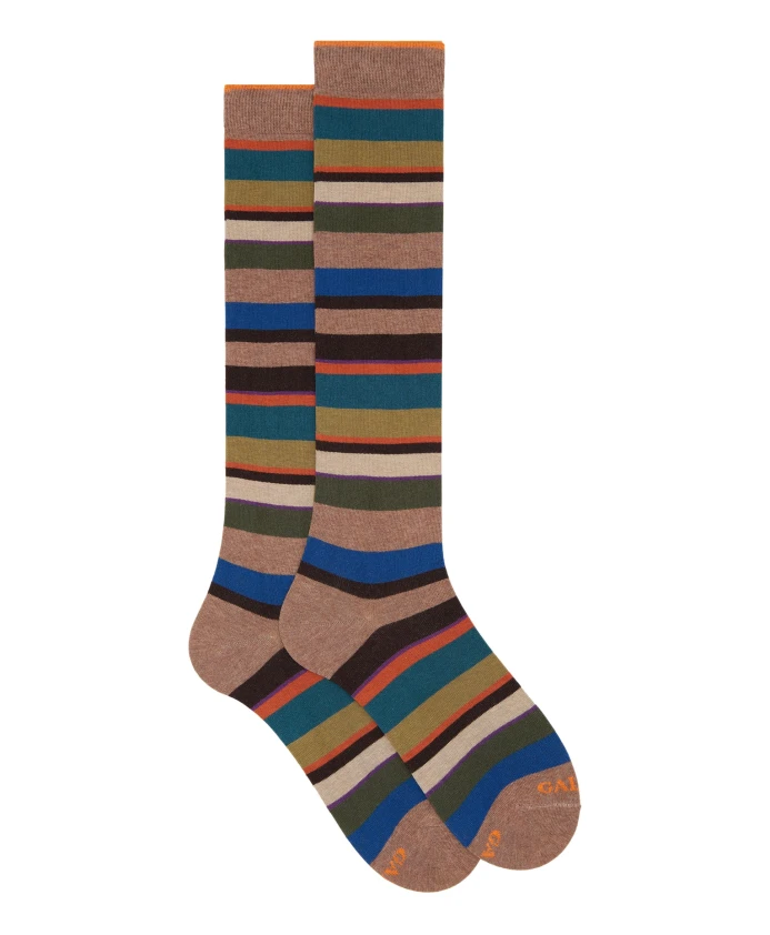 

Мужские длинные хлопковые носки бежевого цвета с цветными полосками. Gallo, мультиколор