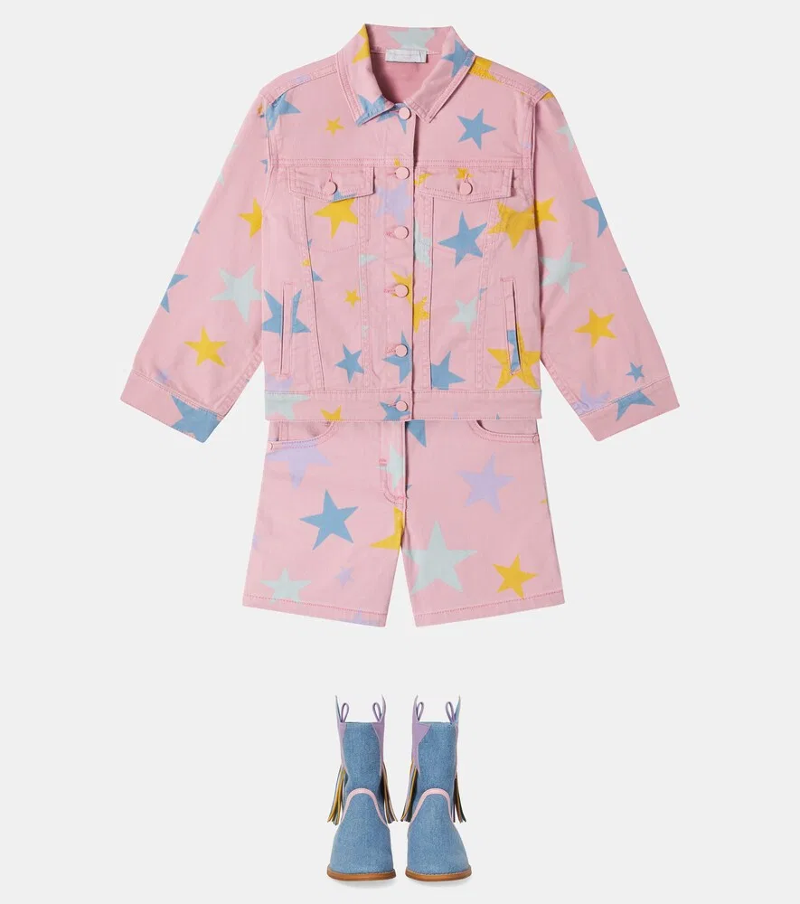 Ковбойские сапоги из джинсовой ткани с бахромой Stella McCartney Kids, синий — фото 2