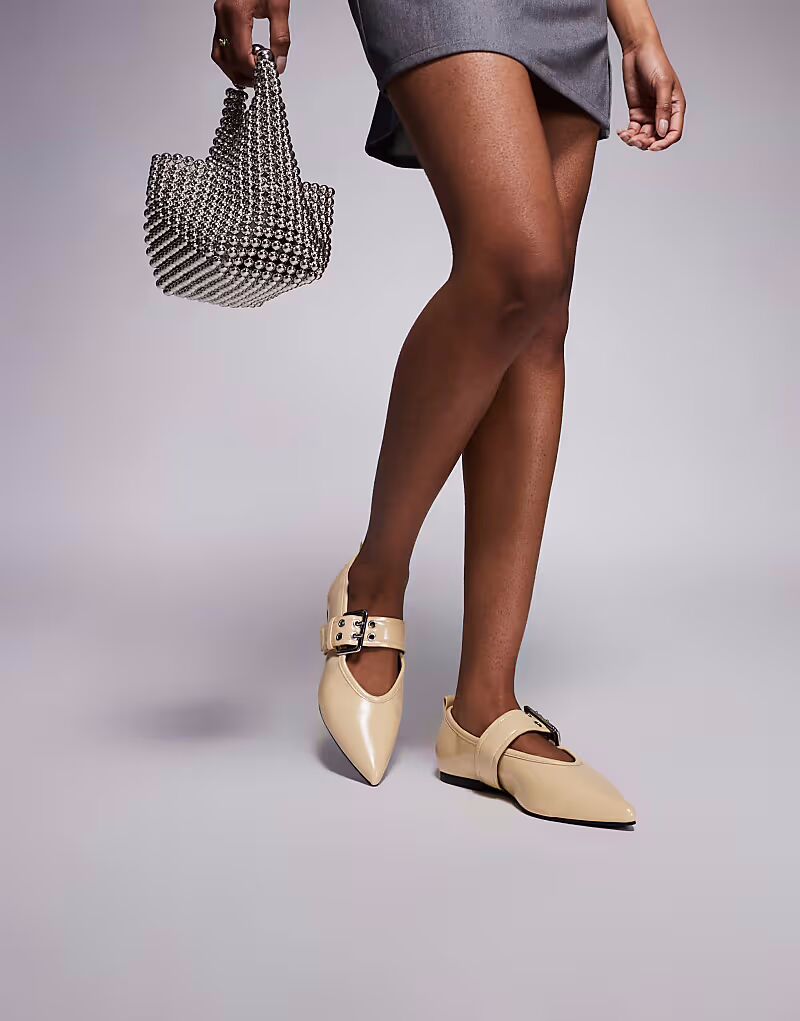 Балетки River Island с заостренной пряжкой, цвет «масло-желтый»
