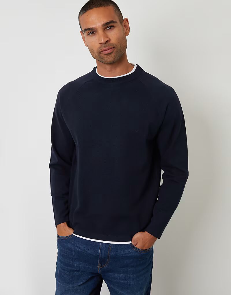 

Футболка Mock, текстурированный трикотажный джемпер с круглым вырезом, темно-синего цвета Threadbare