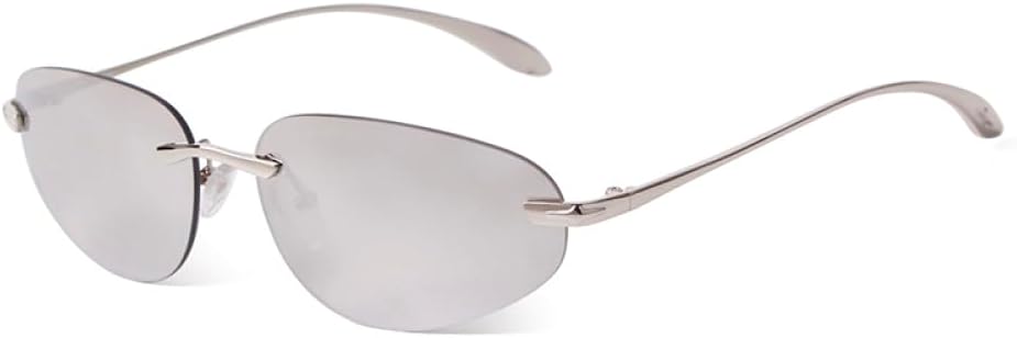 

2026 - Модные овальные солнцезащитные очки с зеркальными линзами из серебристого металла для женщин и мужчин. Стильные солнцезащитные очки без оправы для женщин MTZJH, One Color