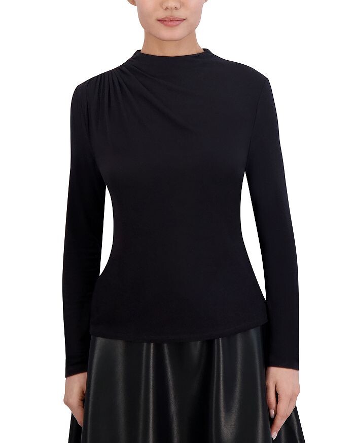 

BCBGMAXAZRIA Топ со сборками и воротником-стойкой, черный