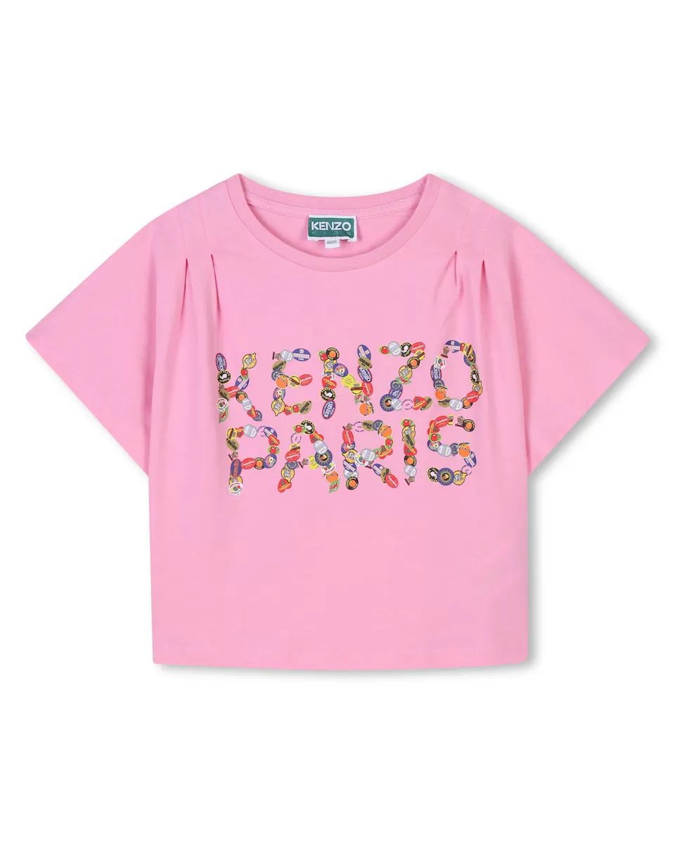 

Хлопковая футболка для девочки с иллюстрацией спереди Kenzo Kids, цвет Rosa