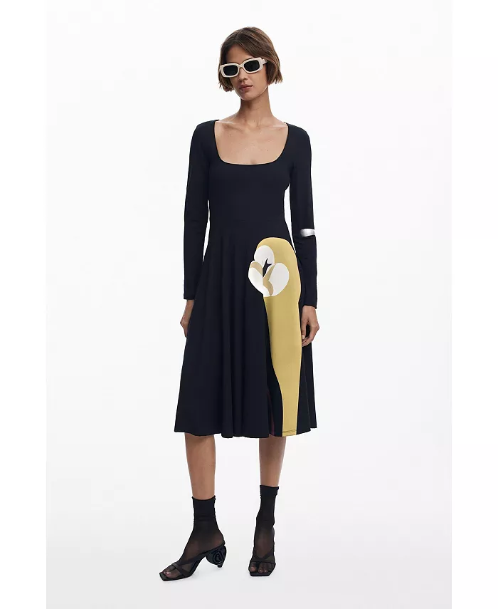 

Женское платье-трапеция с лилиями Desigual, черный