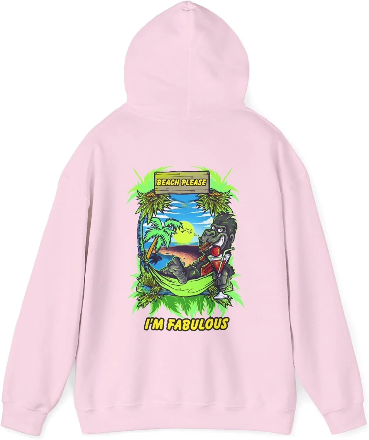 Толстовка с капюшоном Beach Please Gorilla Hammock с забавным летним принтом, тропическая одежда для отдыха, стильная одежда для пляжной вечеринки для мужчин и женщин — фото 3