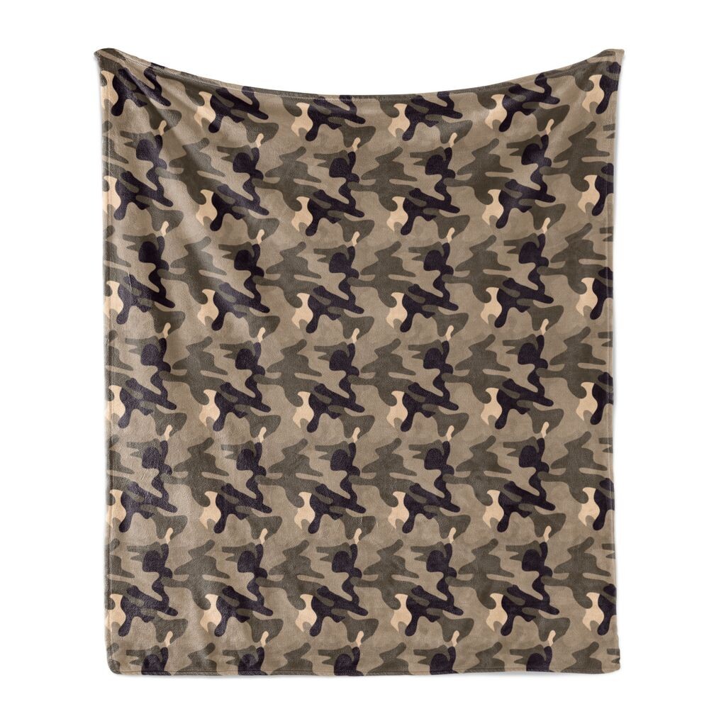

ABAKUHAUS Camo Мягкое фланелевое флисовое одеяло, камуфляж земляных тонов, уютный плюш для использования в помещении и на открытом воздухе, 125 x 175 см, темно-серо-коричневый