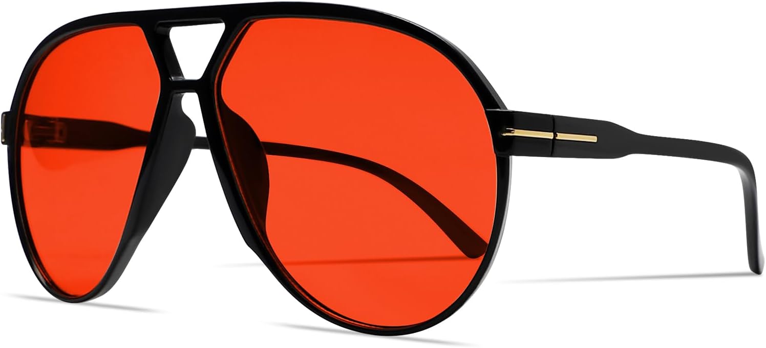 

Ретро-солнцезащитные очки-авиаторы для женщин и мужчин, большие, классические, винтажные, в стиле 70-х, модные, не спутываются, квадратные, солнцезащитные очки-авиаторы GUVIVI, Black Frame - Red Lens