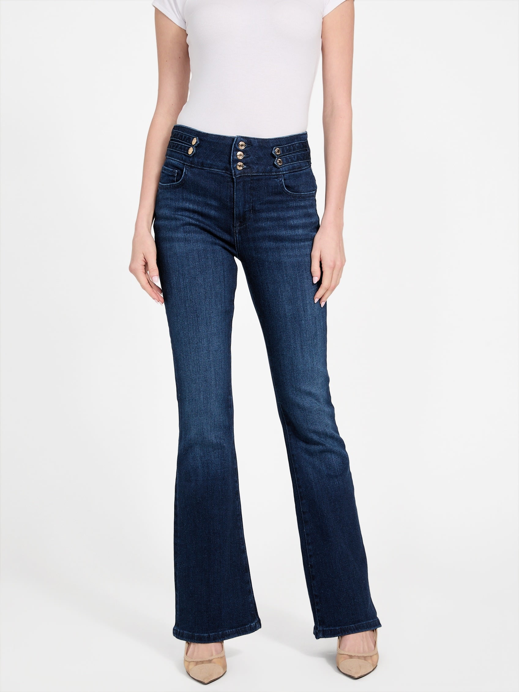 

Расклешенные джинсы Beatrice с высокой талией Guess Factory, цвет dark wash