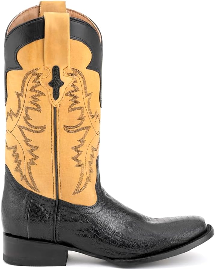 

Мужские повседневные сапоги Ferrini Mens Nash с вышивкой и квадратным носком из страусиной кожи, до средней голени - черные, желтые Ferrini Italia, черный