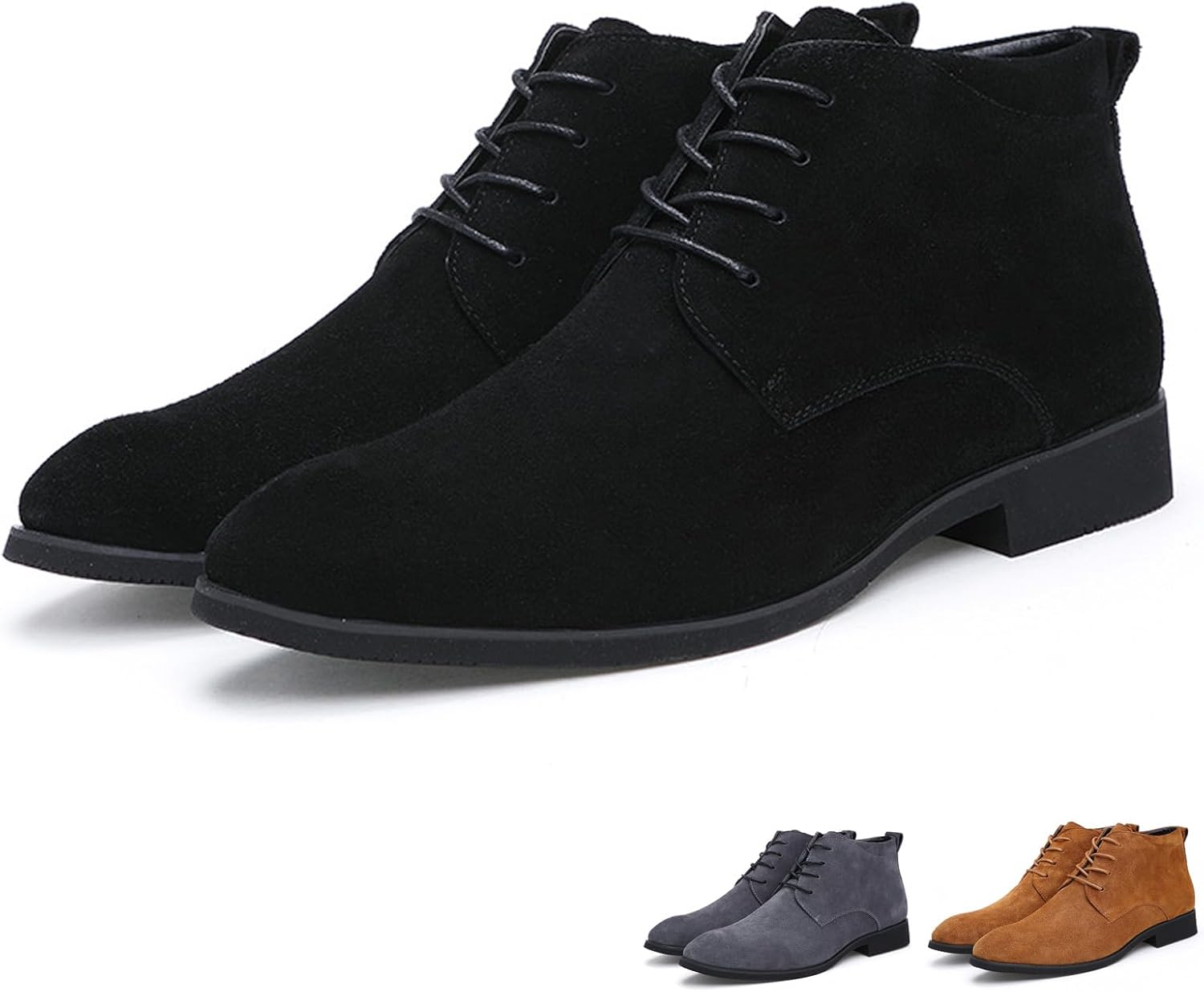 

Мужские замшевые классические повседневные ботинки чукка на устойчивом каблуке, элегантные и удобные, высокие с шнуровкой, низкий каблук, оксфорды для работы, прогулок и свиданий Nsneond, черный