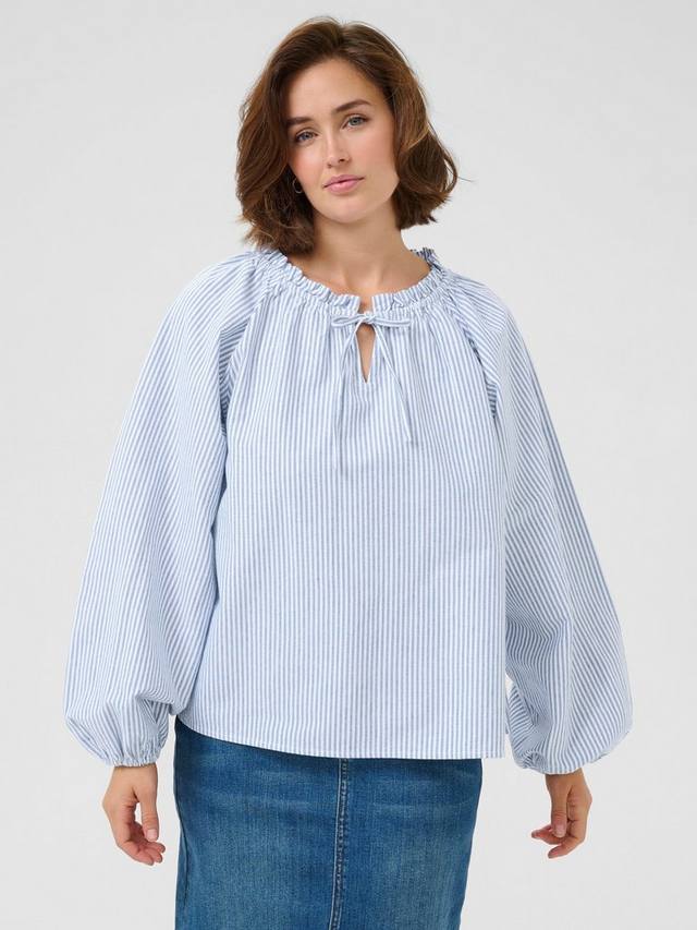 

Блузка Nelly с полосками и бантом из хлопка KAFFE, Mid Blue