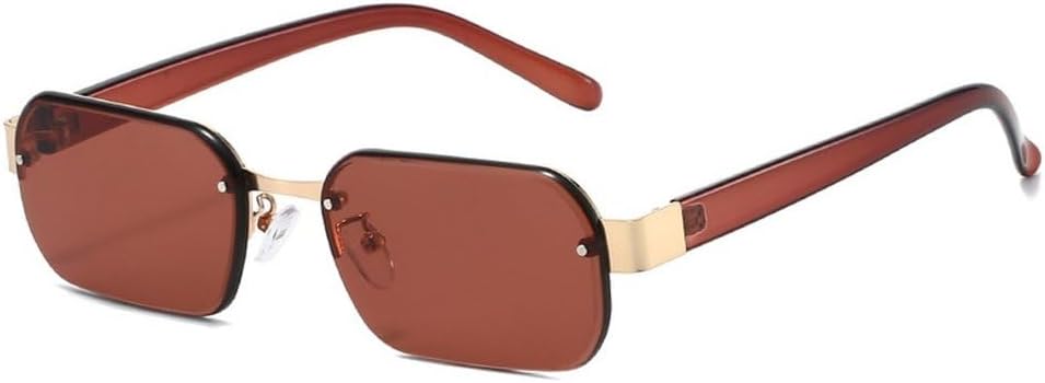 

Модные солнцезащитные очки без оправы квадратной формы для женщин в стиле ретро с заклепками и прозрачными линзами цвета океана, мужские солнцезащитные очки с защитой от УФ-излучения UV400 SKFGNX, Brown