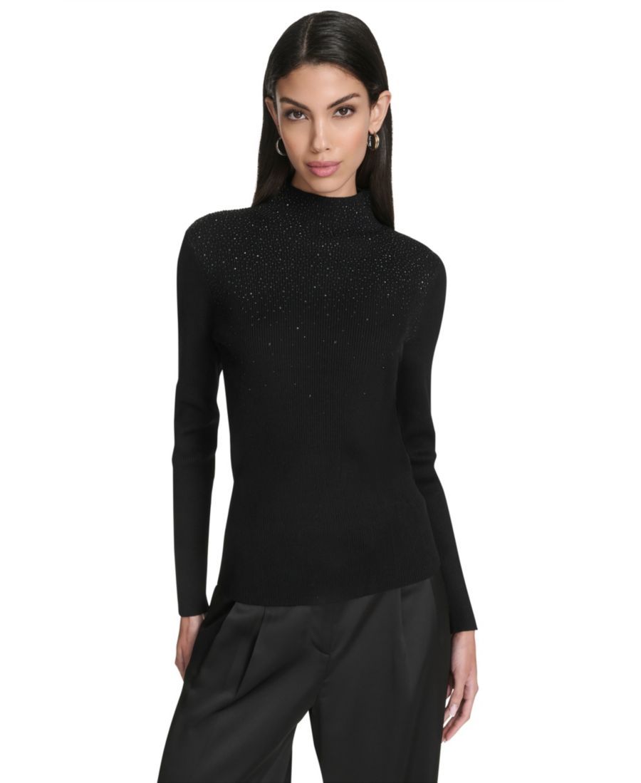 

Женская водолазка с длинными рукавами и декором Halston, Black