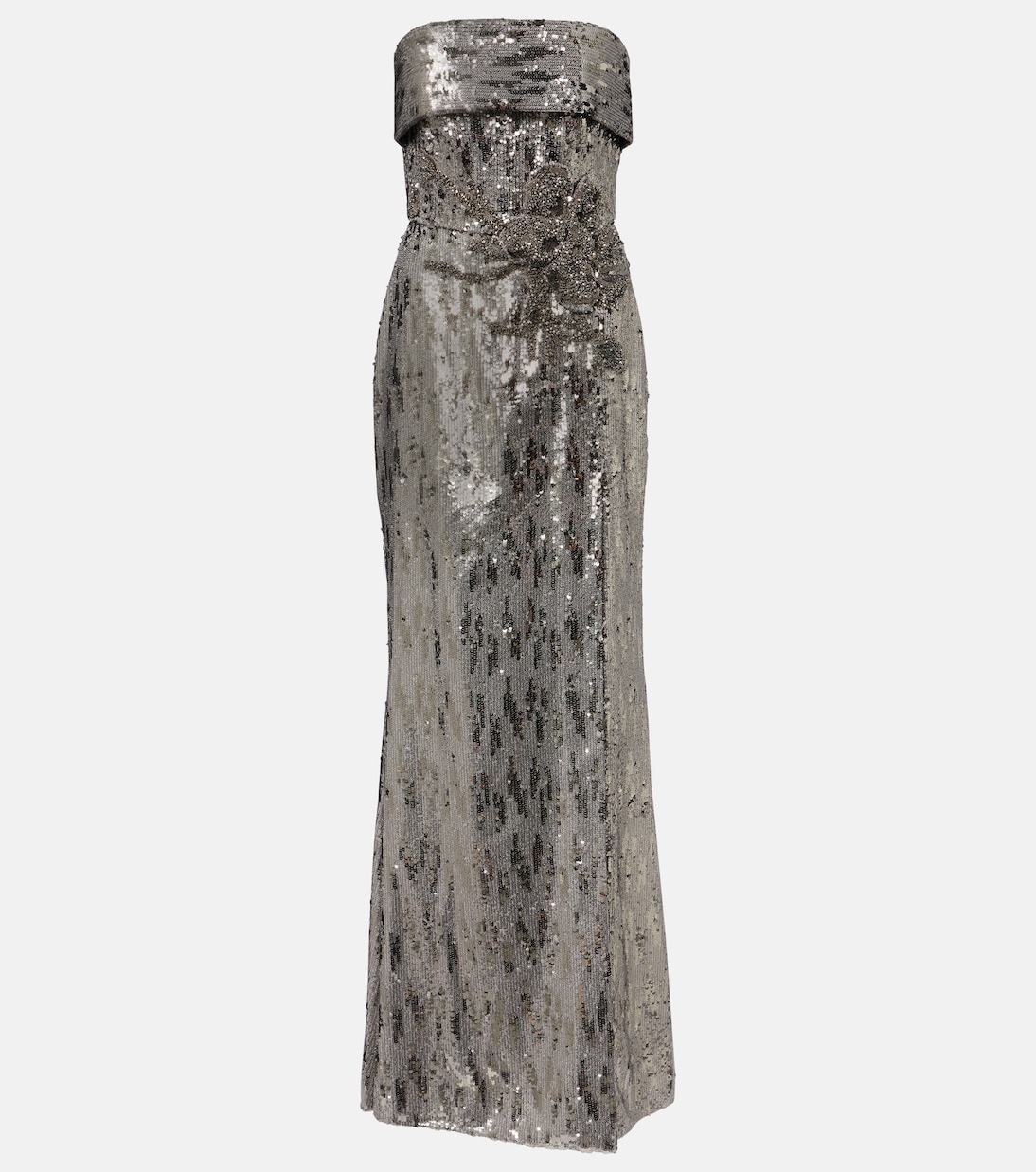 

Платье без бретелек с пайетками Elie Saab, серебряный