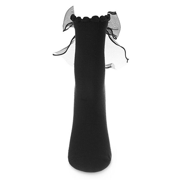 

Женский модный носок с ажурным краем и лентой Memoi, Black