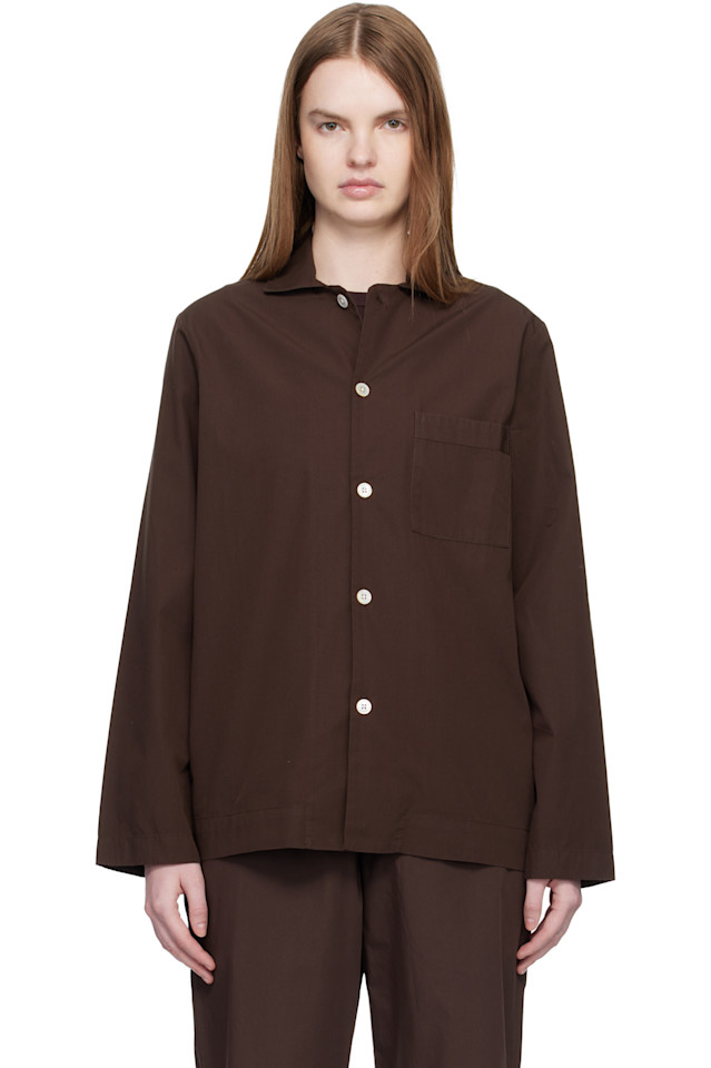 

Tekla Пижамная рубашка с длинными рукавами из коричневого поплина