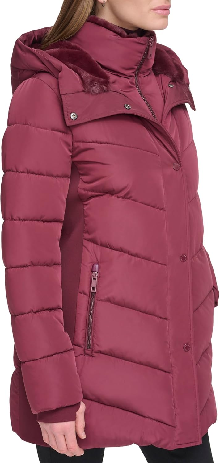 Женская длинная куртка Calvin Klein с шевронным нагрудником, легкая, Classic Oxblood — фото 3
