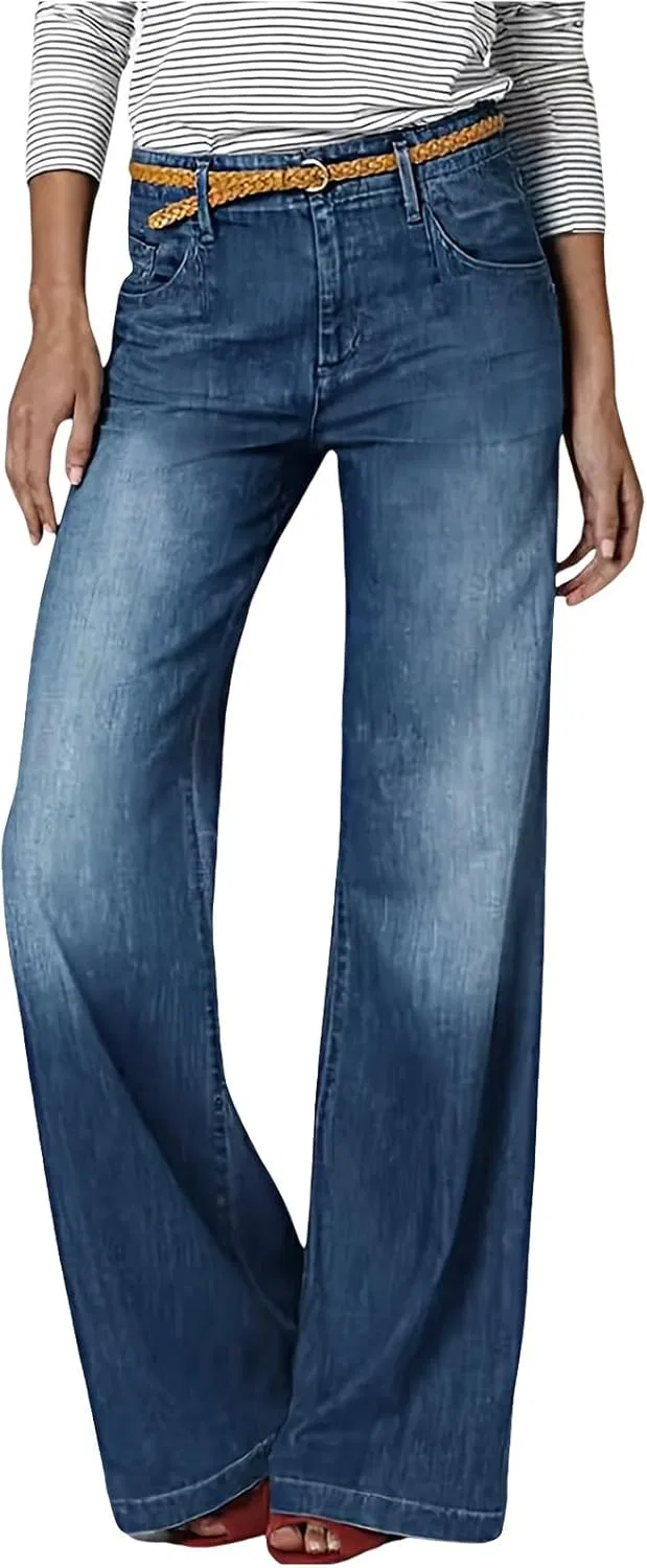 Джинсы с высокой талией, Wide Leg Jeans, Dark Blue