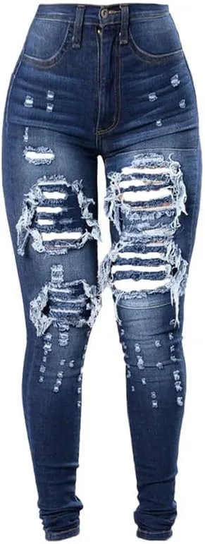 Andongnywell Plus Size джинсы High Rise Skinny с потертостями — фото 3