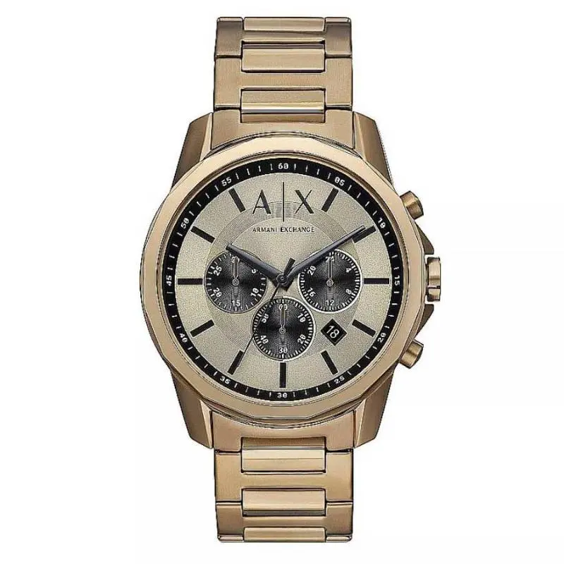 

ARMANI EXCHANGE Мужские часы AE, кварцевый механизм, браслет из нержавеющей стали, 44 мм, золотой циферблат, водонепроницаемость 50 м, Позолоченный, ARMANI EXCHANGE Мужские часы AE, кварцевый механизм, браслет из нержавеющей стали, 44 мм, золотой цифербла