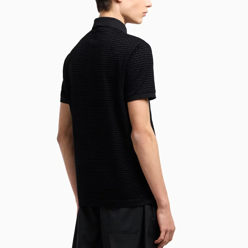 Лого флокированная футболка-поло с коротким рукавом EMPORIO ARMANI, Black — фото 4