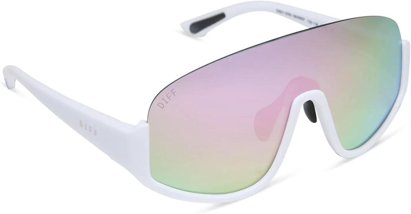 

Женские солнцезащитные очки DIFF Sport Blazer Designer Oversized Shield с поляризованной защитой, матово-белые с лавандовым зеркальным покрытием, Matte White