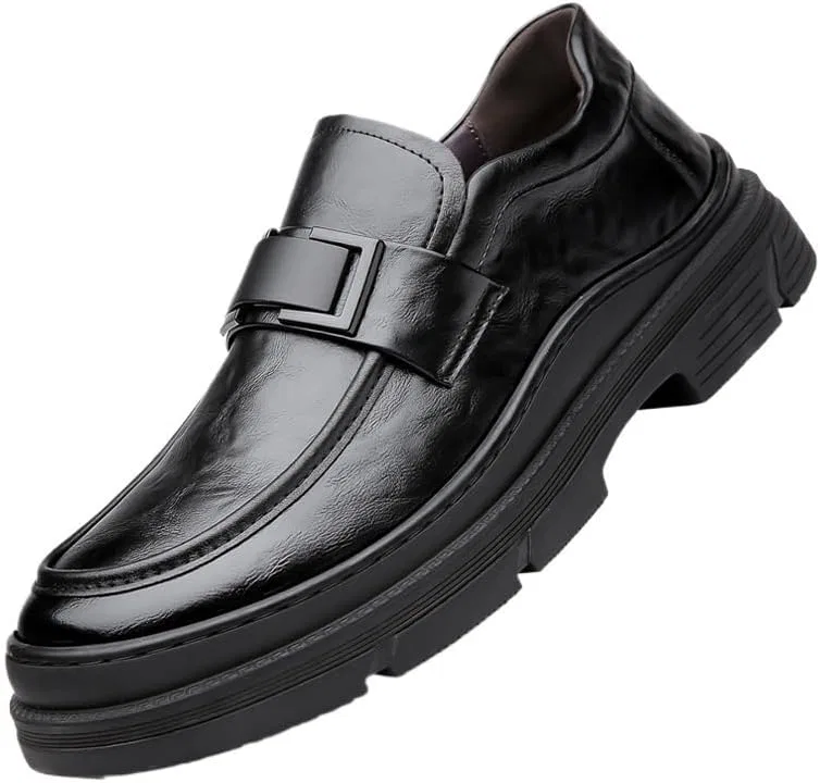 Лоферы мужские кожаные с платформой, Round Toe Lug Sole, Black UOPYNE