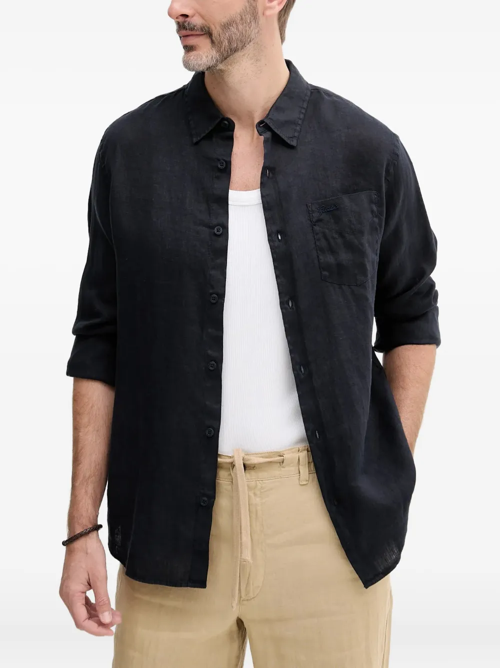 

Льняная рубашка с вышивкой GUESS USA, черный