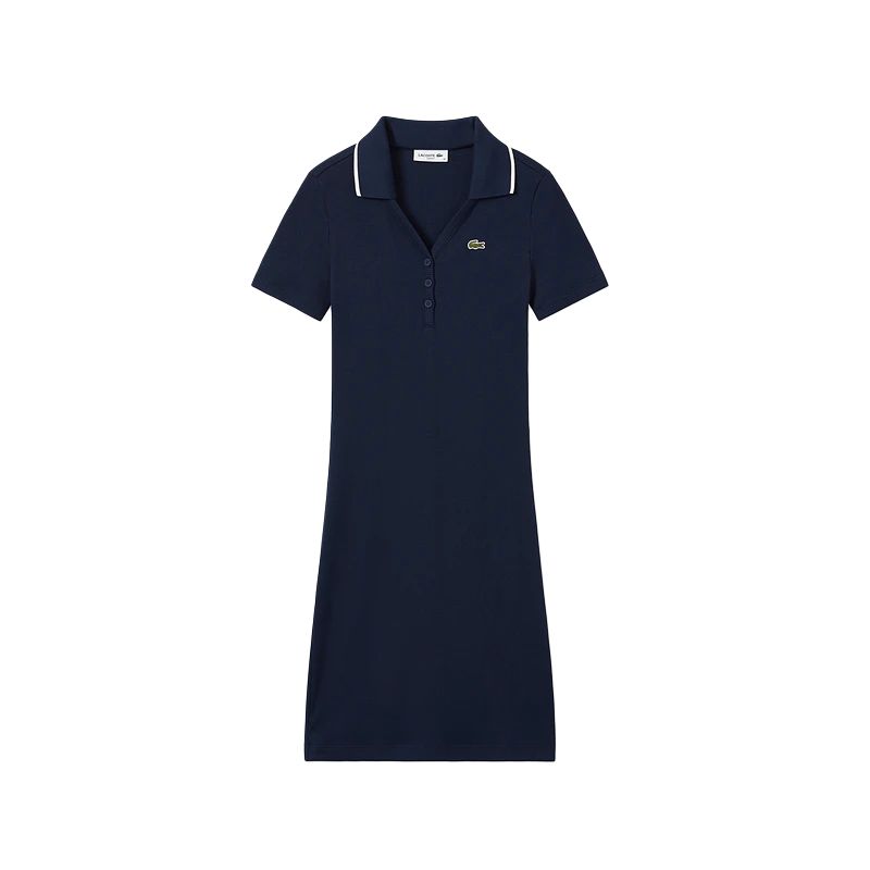 Платье LACOSTE Women's Navy Blue/White, короткие рукава, темно-синий/белый