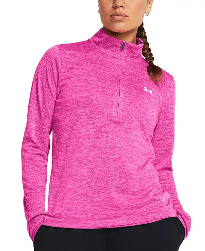 

Женский топ Twist Tech с молнией до половины и логотипом Under Armour, розовый