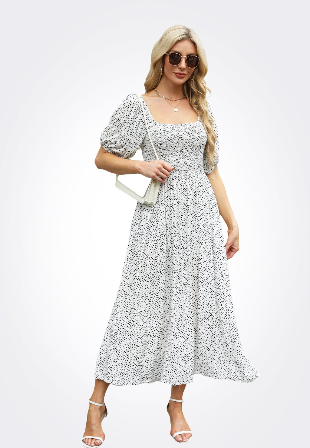 

Платье макси POLKA DOT PUFF SLEEVE Cupshe, белый