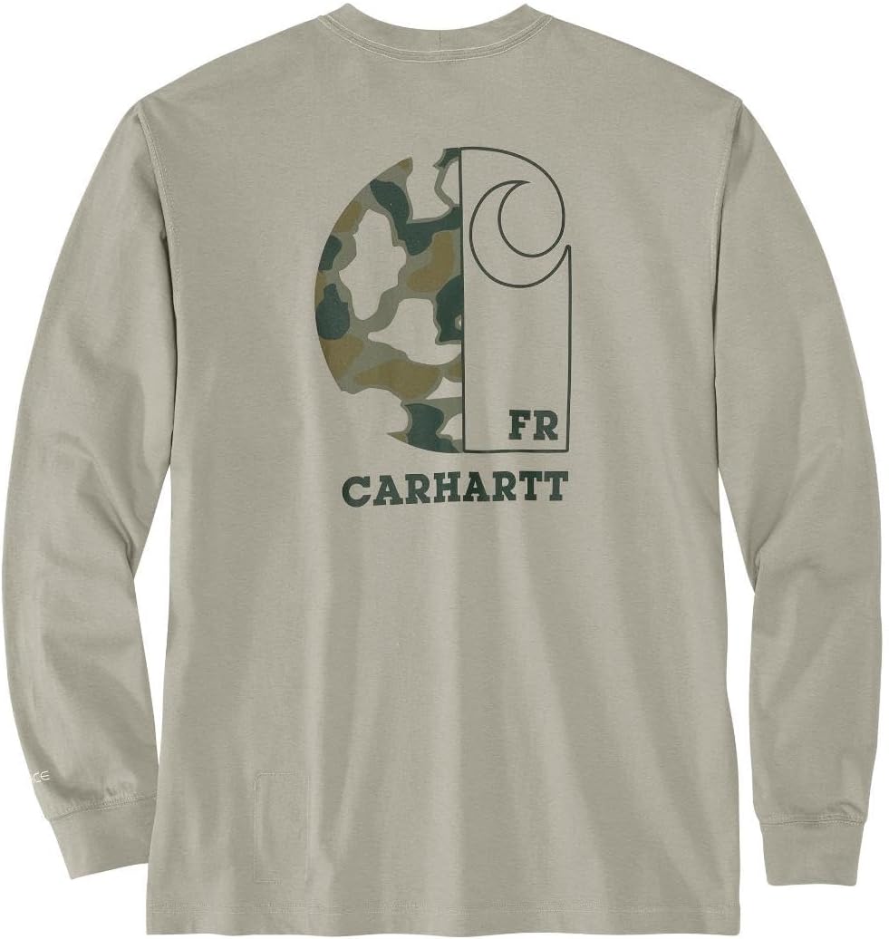

Carhartt мужская огнестойкая футболка Force Loose Fit с длинным рукавом, легкая, камуфляжная, с принтом C, Greige