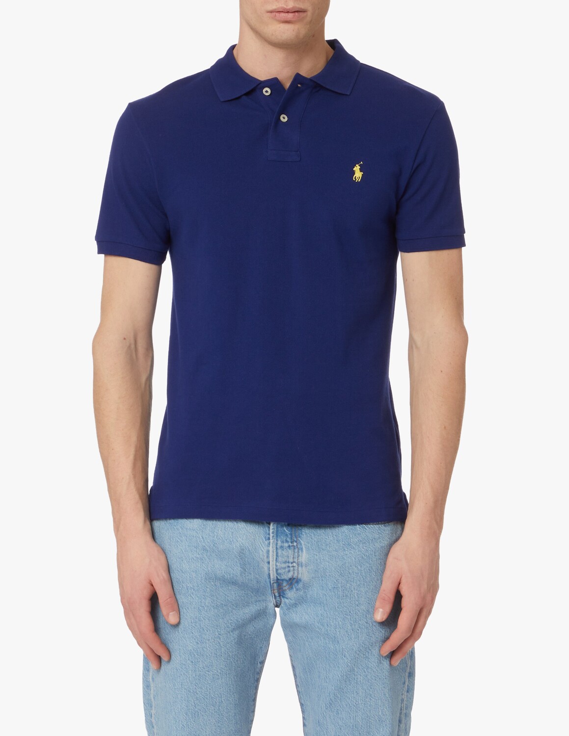 

Рубашка-поло узкого кроя с короткими рукавами Ralph Lauren, синий