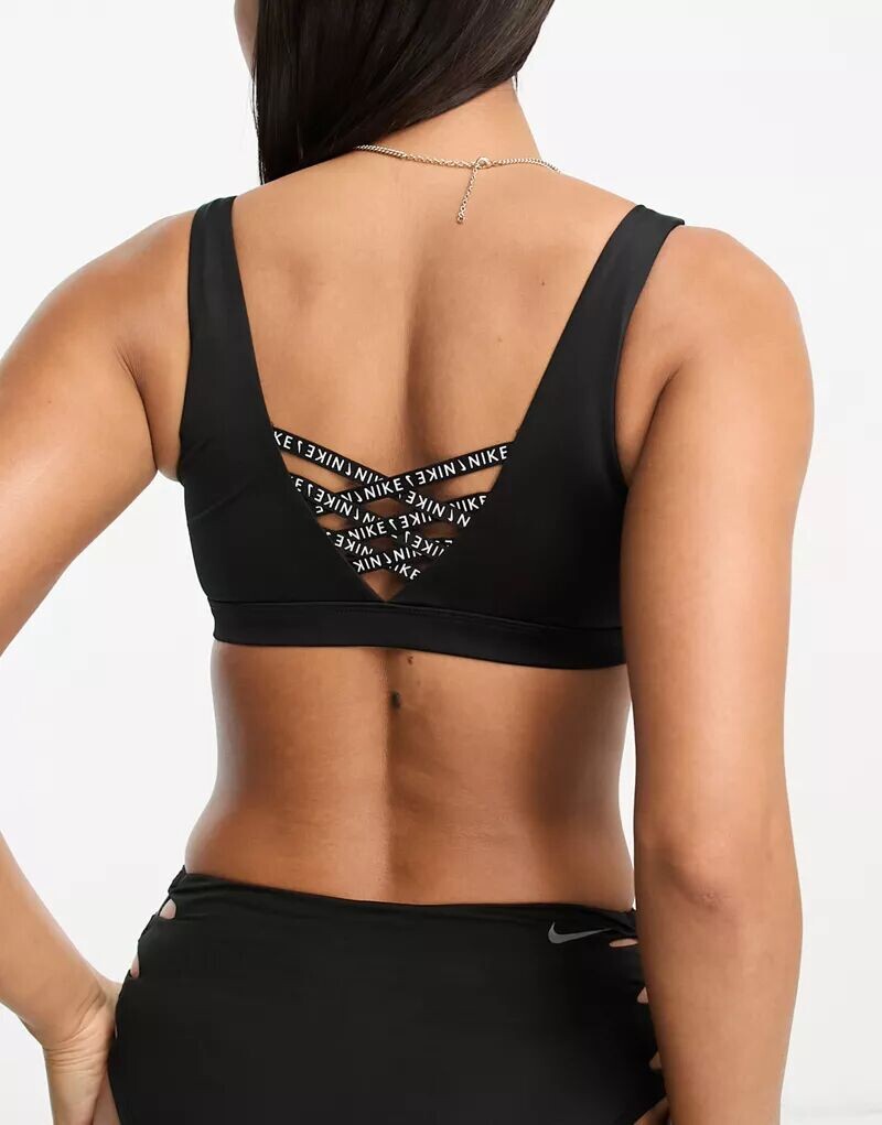

Черный бикини-топ с круглым вырезом Nike Swim Icon Sneakerkini