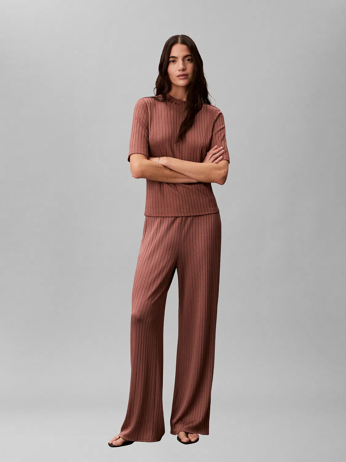 Широкие брюки Calvin Klein, цвет каштаново-коричневый — фото 3
