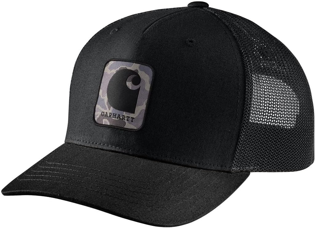 

Carhartt мужская кепка Rugged Flex Twill с сетчатой спинкой и камуфляжным патчем, Black