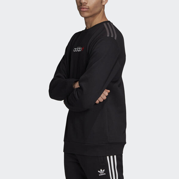 Толстовка originals linear crew logo printing casual sports black Adidas, черный — фото 4