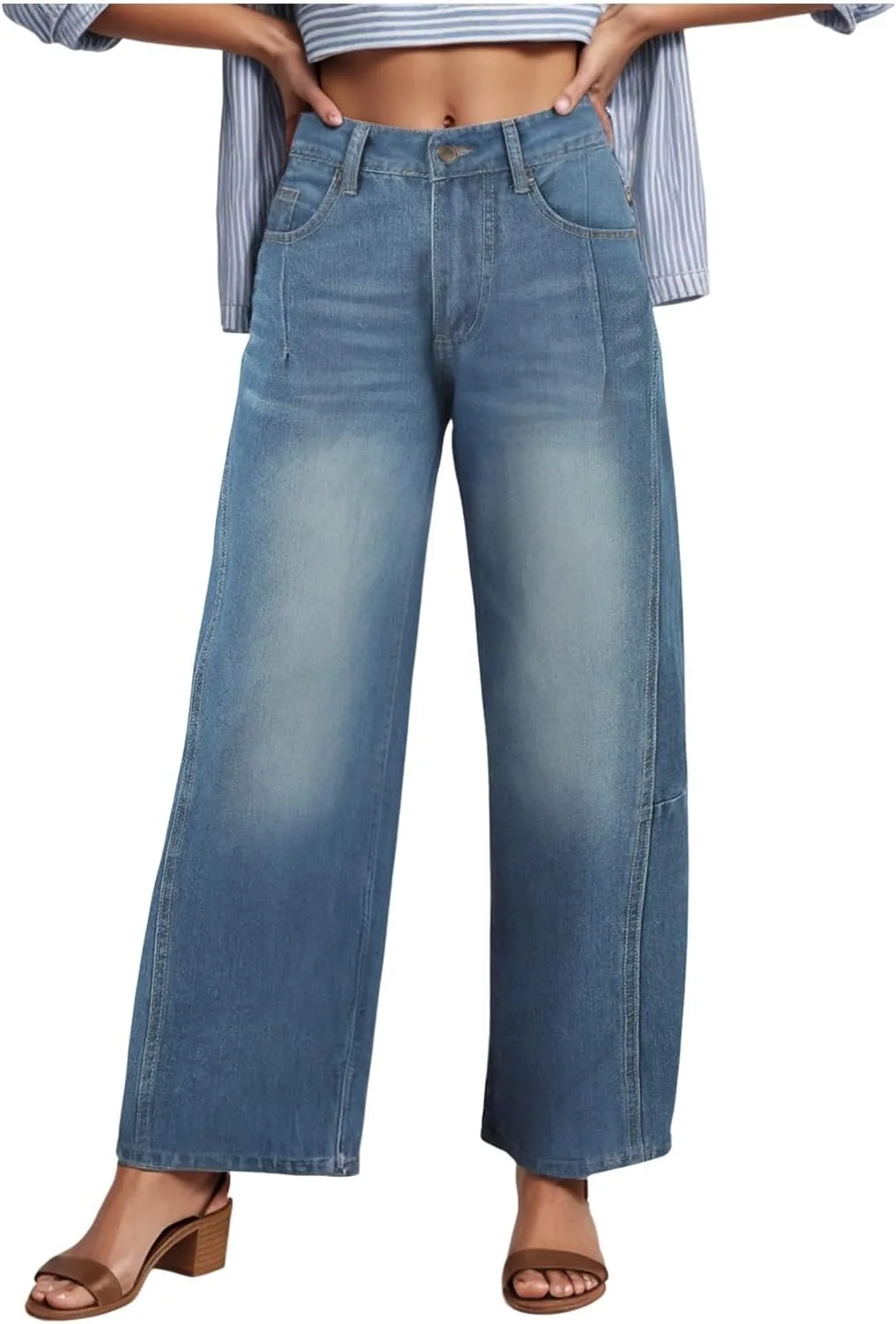 

Женские джинсы wide leg с высокой талией и карманами