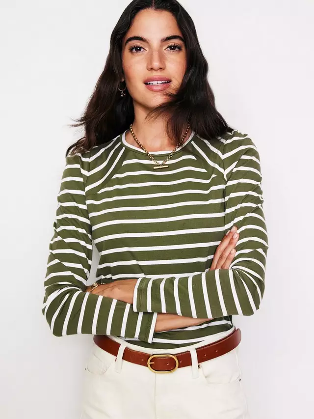 

Топ Boden Arabella Stripe, цвет khaki/ivory