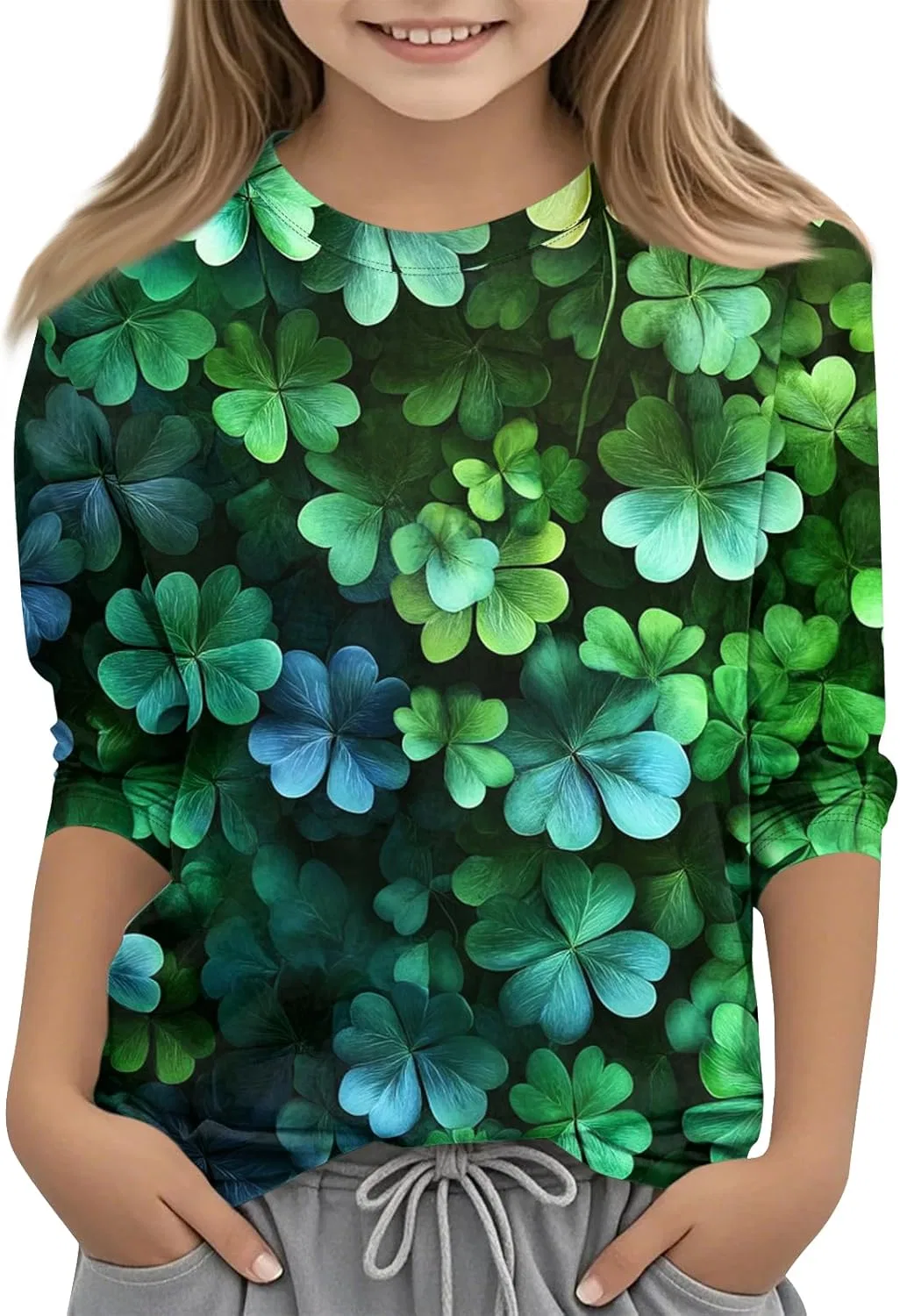 Футболка оверсайз Saint Patrick's Day с принтом, 3/4 рукав, темно-зеленый