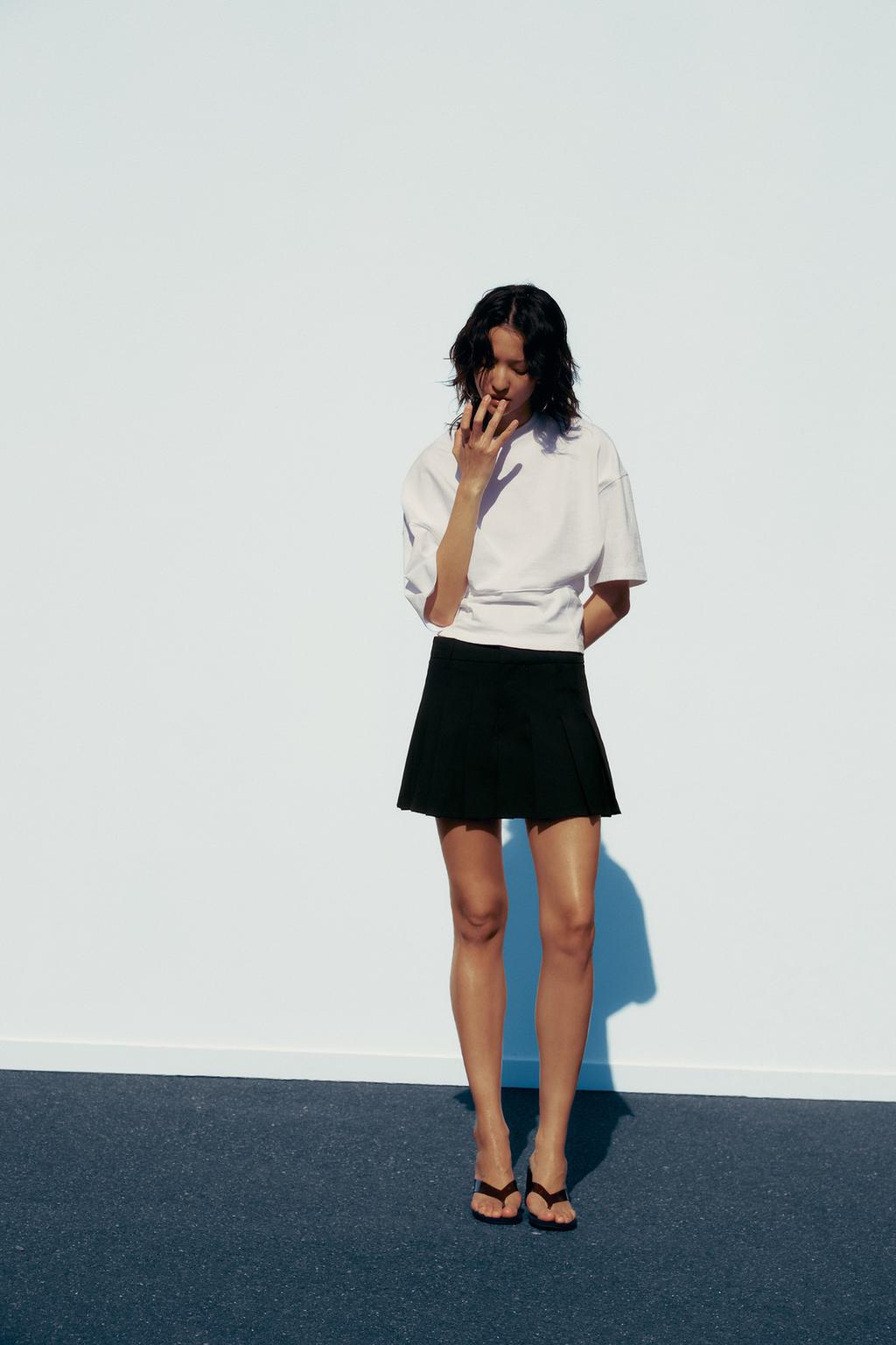 

Юбка в клетку со складками ZARA, черный