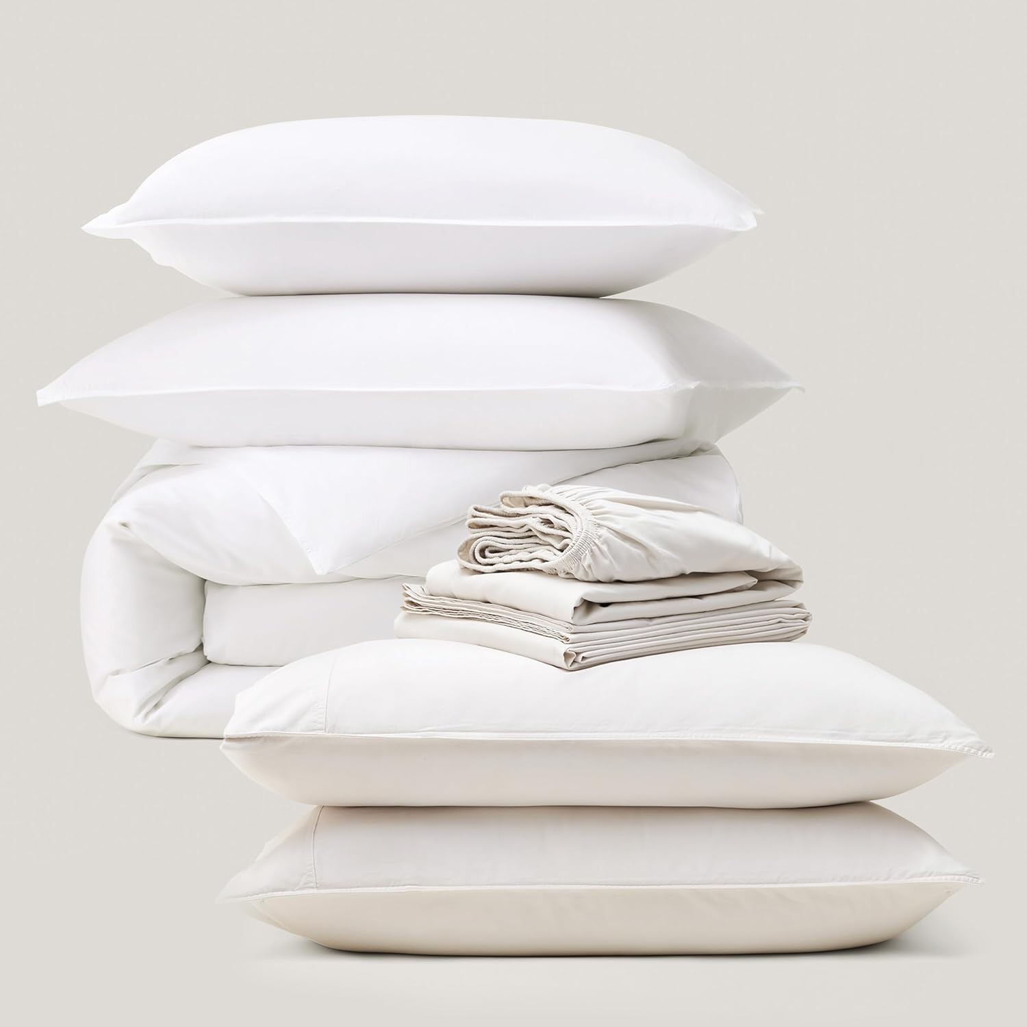 

Комплект пододеяльников Double Stitch by Bedsure Cotton Tencel Lyocell и комплект простыней из органического хлопка, 1 комплект пододеяльников из хлопка Tencel Lyocell, 1 комплект хлопковых простыней, цвет Queen, ярко-белый, туманно-белый