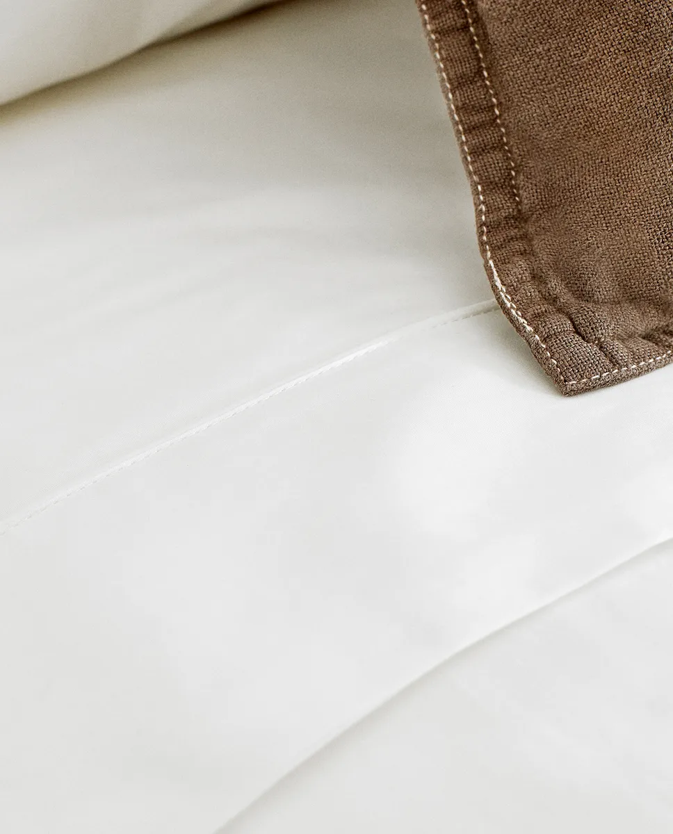 (300 нитей) простынь на подкладке из хлопкового перкаля Zara Home, белый — фото 3