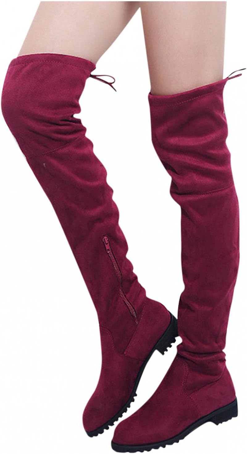 

Женские сапоги Hbeylia выше колена, модные повседневные замшевые зимние сапоги на шнуровке, высокие ботфорты, противоскользящие, с круглым носком, массивным низким каблуком, плоские, длинные сапоги для женщин, для дам, невест, в день свадьбы, кр...