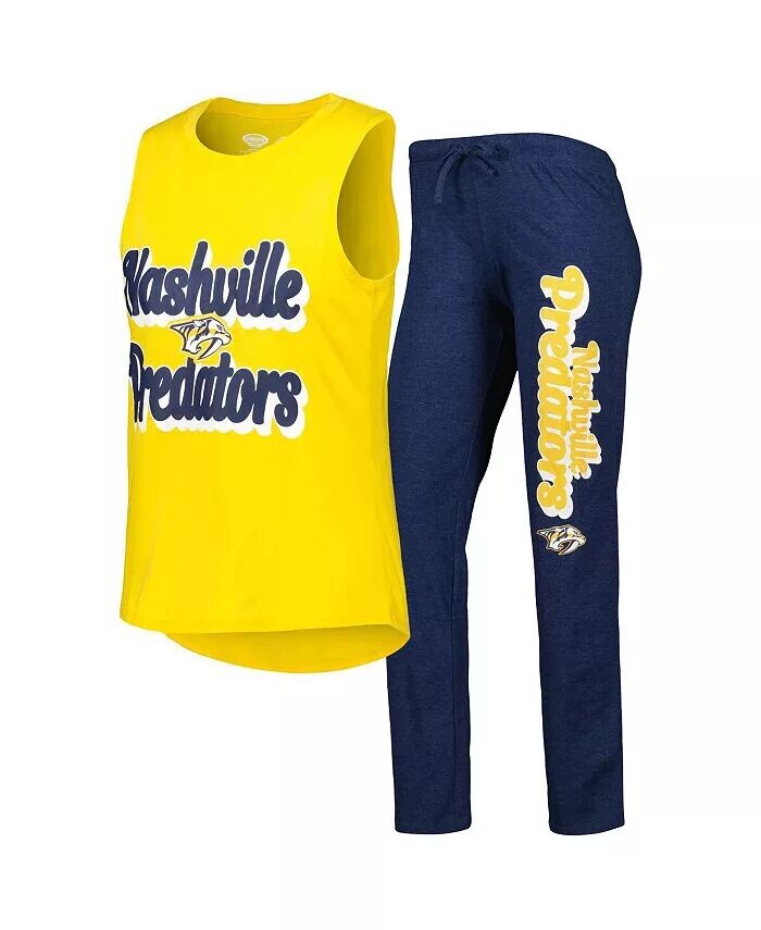 

Женский комплект для сна из майки и брюк Meter Muscle Nashville Predators, золотистый, темно-синий Concepts Sport