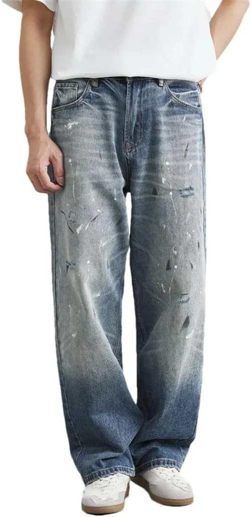 Мужские потертые джинсы loose fit straight leg